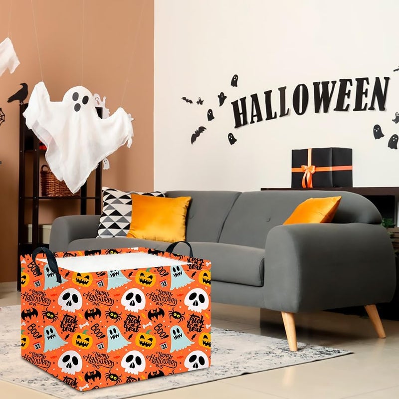 CLOCOR Rectangular Storage Basket,Collapsible Cute Pattern Storage Bin,Waterproof Books Box with Handles,Gift Basket(Spooky Halloween) - Image 4